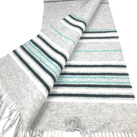 HERMES Border Neo-Locabaal fringe Scarf Cashmere gray/Green Unused - Picture 4 of 7